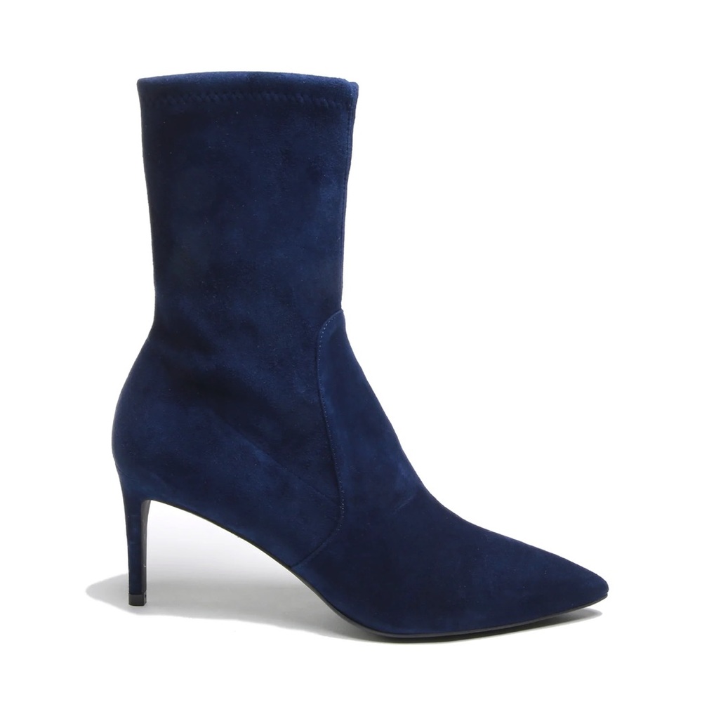 Stuart Weitzman The Wren 75 Bootie. Ladies blue suede sock bootie. US size 10